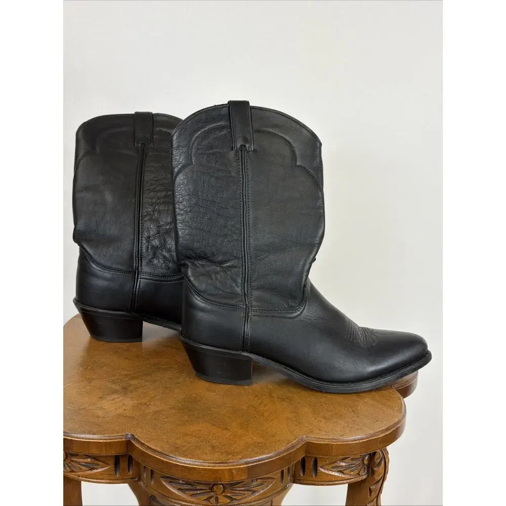 Abilene Black Leather Western Boots Padded Shaft Toe Stitching Men's 9.5D USA